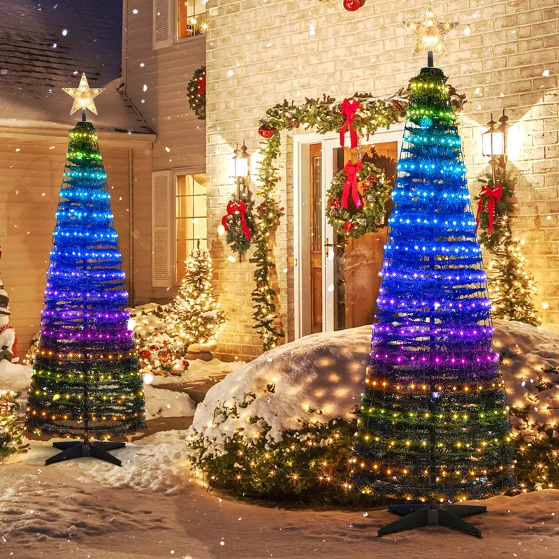 6-Foot Pop-Up Christmas Tree – Collapsible Pre-Lit Xmas Tree with 282 RGB LED Lights