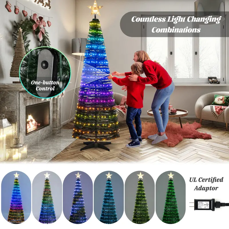 6-Foot Pop-Up Christmas Tree – Collapsible Pre-Lit Xmas Tree with 282 RGB LED Lights