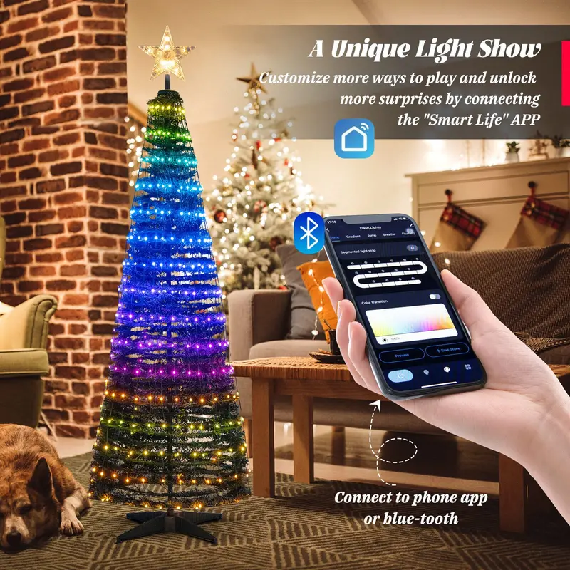 6-Foot Pop-Up Christmas Tree – Collapsible Pre-Lit Xmas Tree with 282 RGB LED Lights