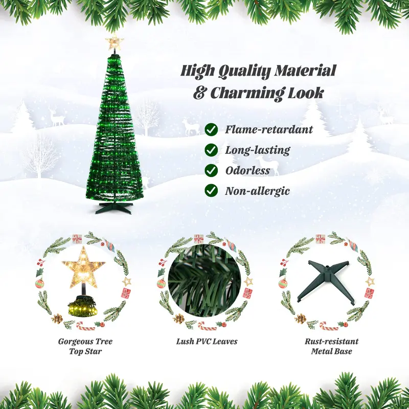 6-Foot Pop-Up Christmas Tree – Collapsible Pre-Lit Xmas Tree with 282 RGB LED Lights