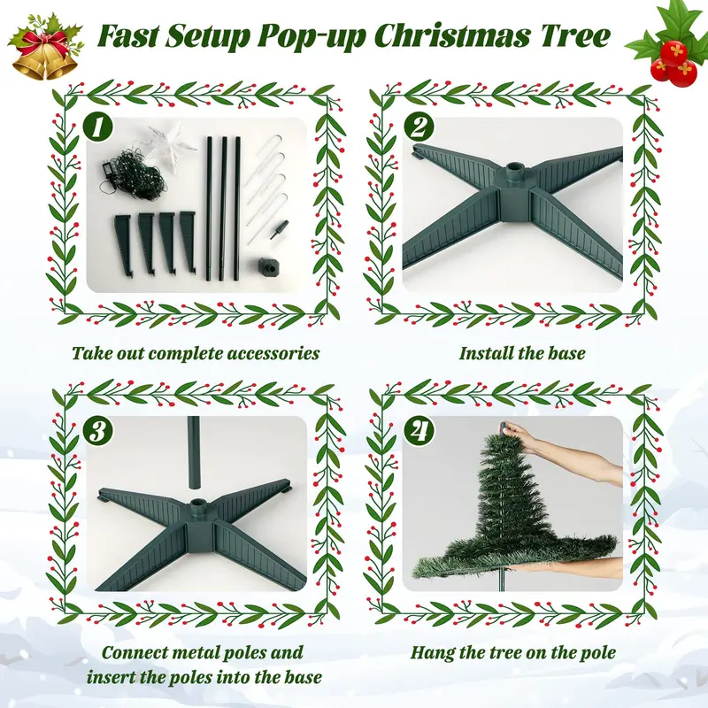 6-Foot Pop-Up Christmas Tree – Collapsible Pre-Lit Xmas Tree with 282 RGB LED Lights