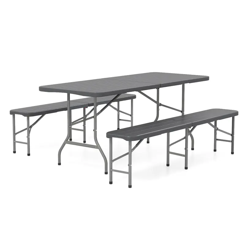 6-Foot Portable Picnic Set — HDPE Wood-Grain Folding Table & Benches (3-Piece)