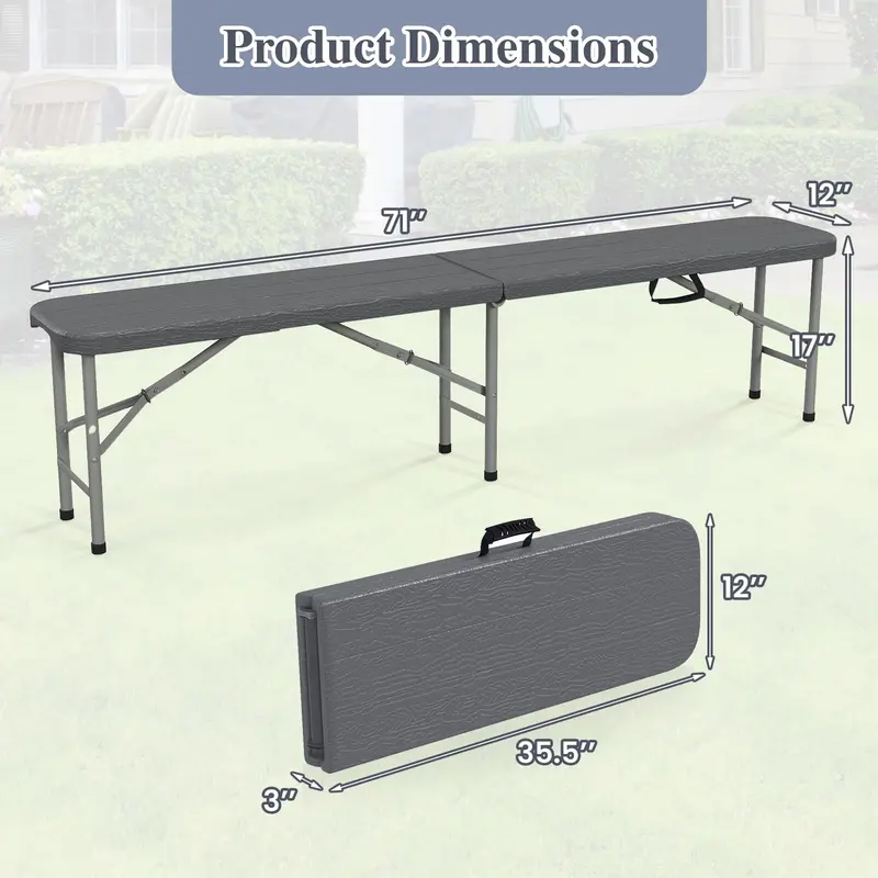 6-Foot Portable Picnic Set — HDPE Wood-Grain Folding Table & Benches (3-Piece)