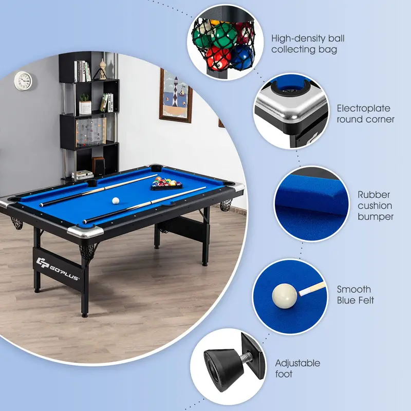6-Foot Portable Pool Table – Foldable Billiards Set with Full Accessories for Adults