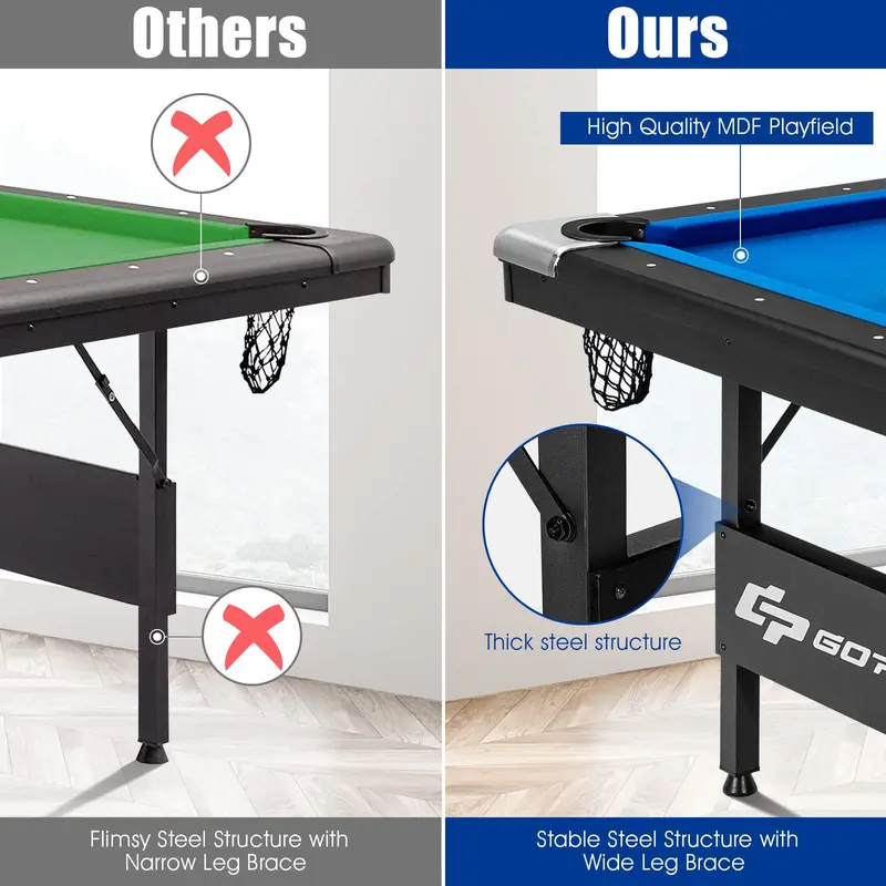 6-Foot Portable Pool Table – Foldable Billiards Set with Full Accessories for Adults