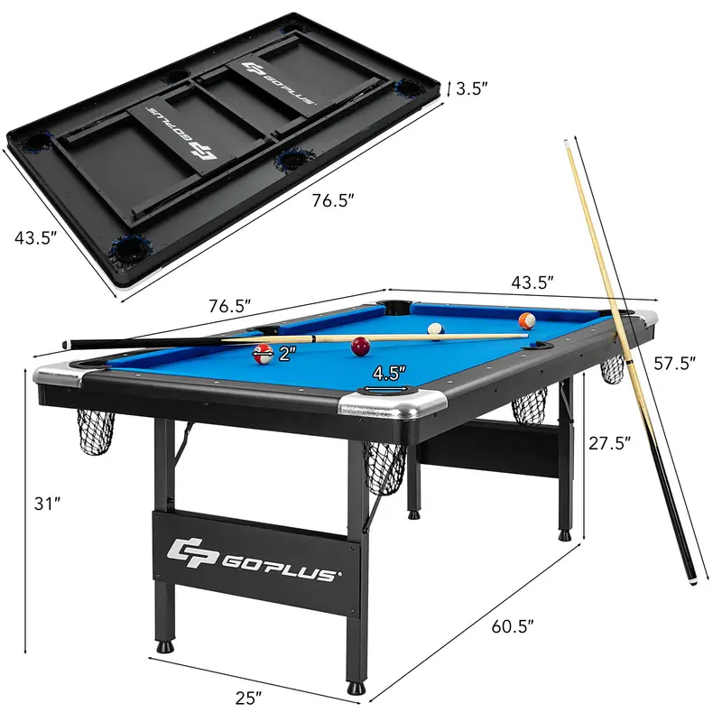 6-Foot Portable Pool Table – Foldable Billiards Set with Full Accessories for Adults