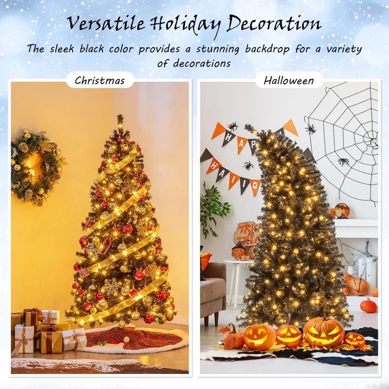 6-Foot Pre-Lit Black Halloween Tree – Flexible-Top Artificial Tree with Festive Gothic Appeal 2