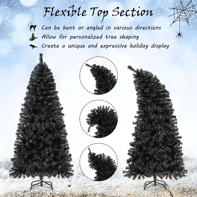 6-Foot Pre-Lit Black Halloween Tree – Flexible-Top Artificial Tree with Festive Gothic Appeal