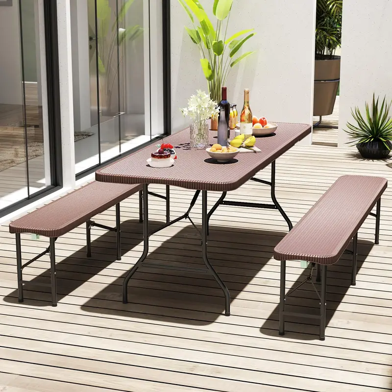 6-Foot Rattan-Style Plastic Folding Table – HDPE Textured Top, 350 lb Outdoor Duty 2