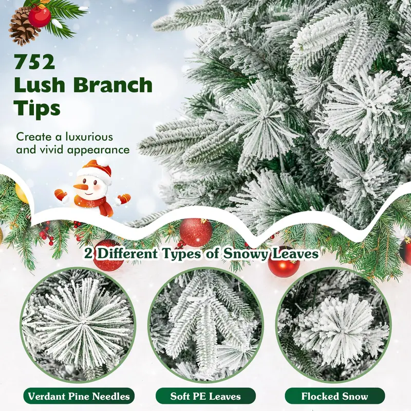 6-Foot Snow-Flocked Pre-Lit Christmas Tree with Realistic Pine Branches