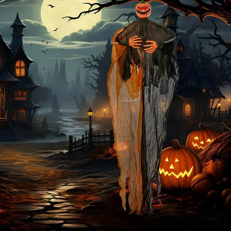 6 ft Hanging Ghost Pumpkin Man – Animated Halloween Decor with Red LED Eyes & Articulating Limbs