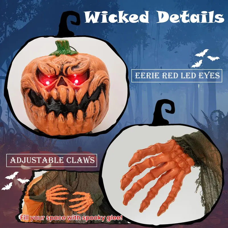6 ft Hanging Ghost Pumpkin Man – Animated Halloween Decor with Red LED Eyes & Articulating Limbs