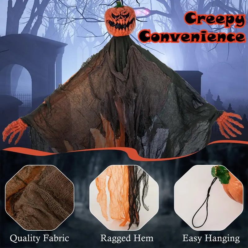 6 ft Hanging Ghost Pumpkin Man – Animated Halloween Decor with Red LED Eyes & Articulating Limbs