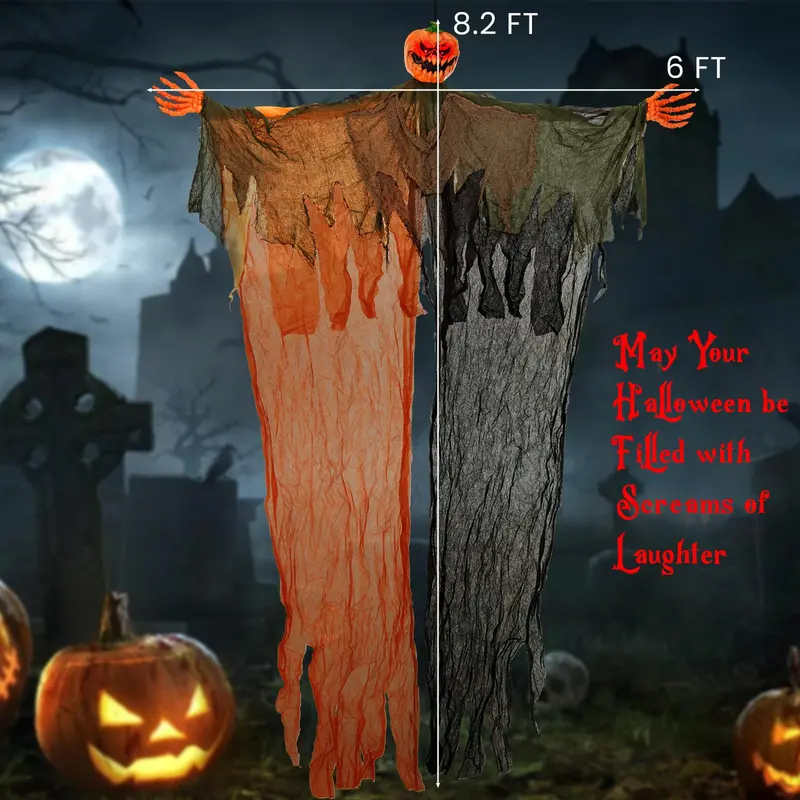 6 ft Hanging Ghost Pumpkin Man – Animated Halloween Decor with Red LED Eyes & Articulating Limbs
