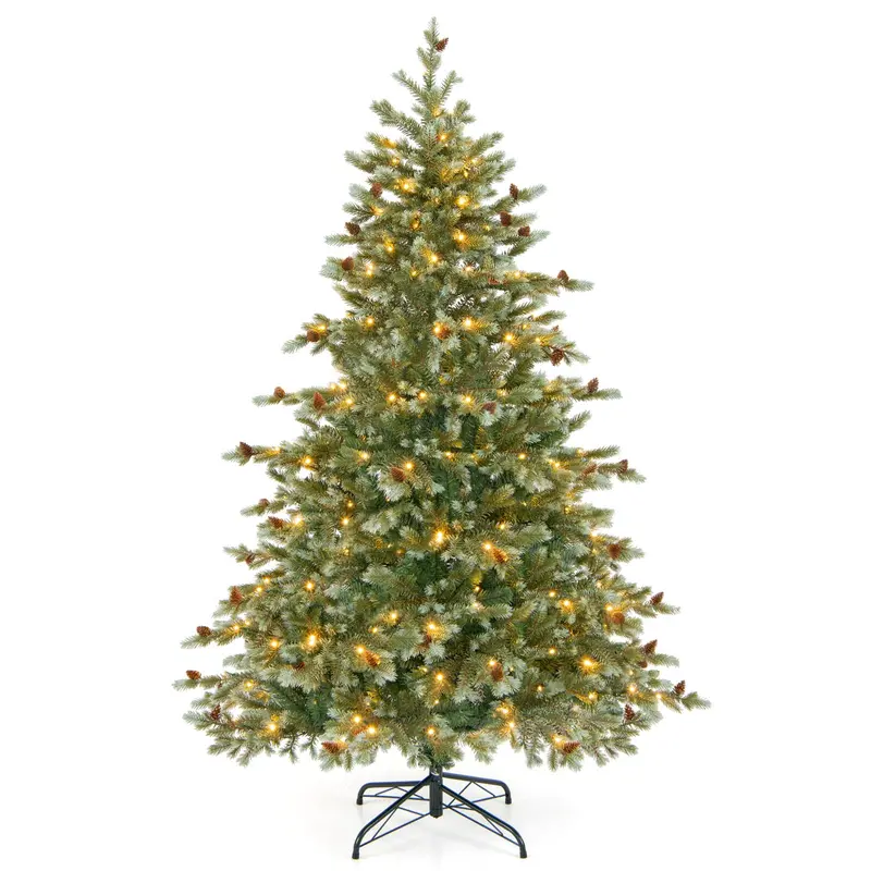 6 ft Pre-Lit Full-Profile Artificial Christmas Tree – Hinged Pine-Style Xmas Tree with 240 Warm White LEDs