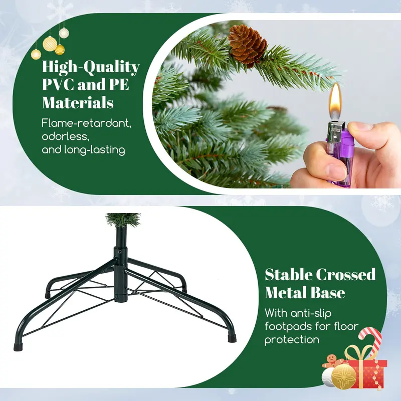 6 ft Pre-Lit Full-Profile Artificial Christmas Tree – Hinged Pine-Style Xmas Tree with 240 Warm White LEDs
