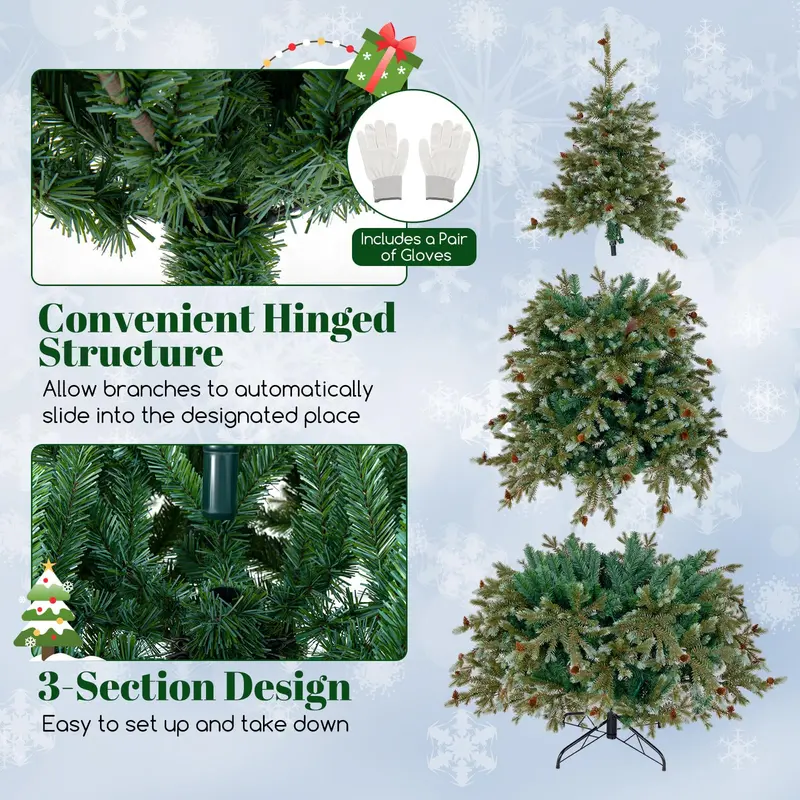 6 ft Pre-Lit Full-Profile Artificial Christmas Tree – Hinged Pine-Style Xmas Tree with 240 Warm White LEDs