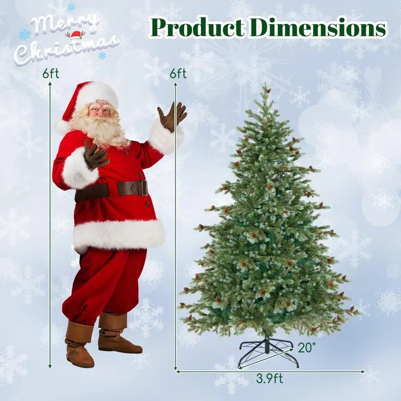 6 ft Pre-Lit Full-Profile Artificial Christmas Tree – Hinged Pine-Style Xmas Tree with 240 Warm White LEDs