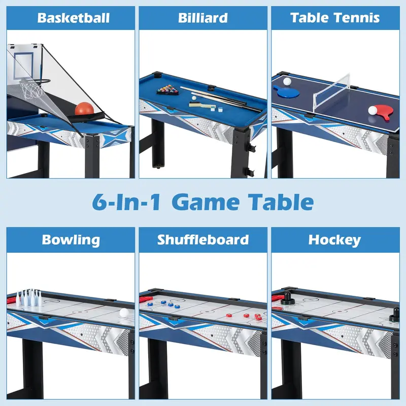 6-in-1 Multi-Sport Game Table – Combines Basketball, Billiards, Ping Pong, Hockey, Shuffleboard & Bowling 2