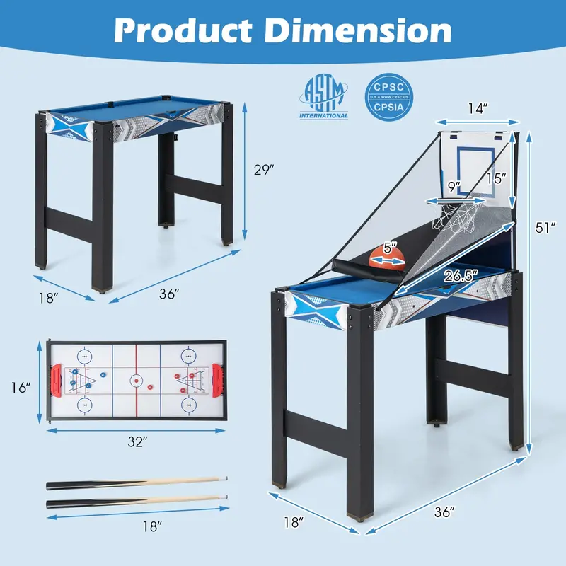 6-in-1 Multi-Sport Game Table – Combines Basketball, Billiards, Ping Pong, Hockey, Shuffleboard & Bowling