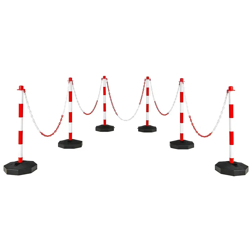 6-Pack Traffic Delineator Posts – Octagonal Base Cones with Fillable Weights and 5-Foot Linked Chains