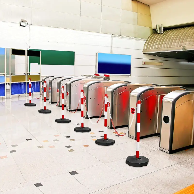 6-Pack Traffic Delineator Posts – Octagonal Base Cones with Fillable Weights and 5-Foot Linked Chains 2