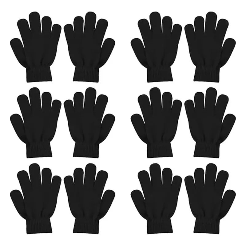 6-Pair Unisex Acrylic Knit Winter Gloves for Everyday Cold-Weather Wear