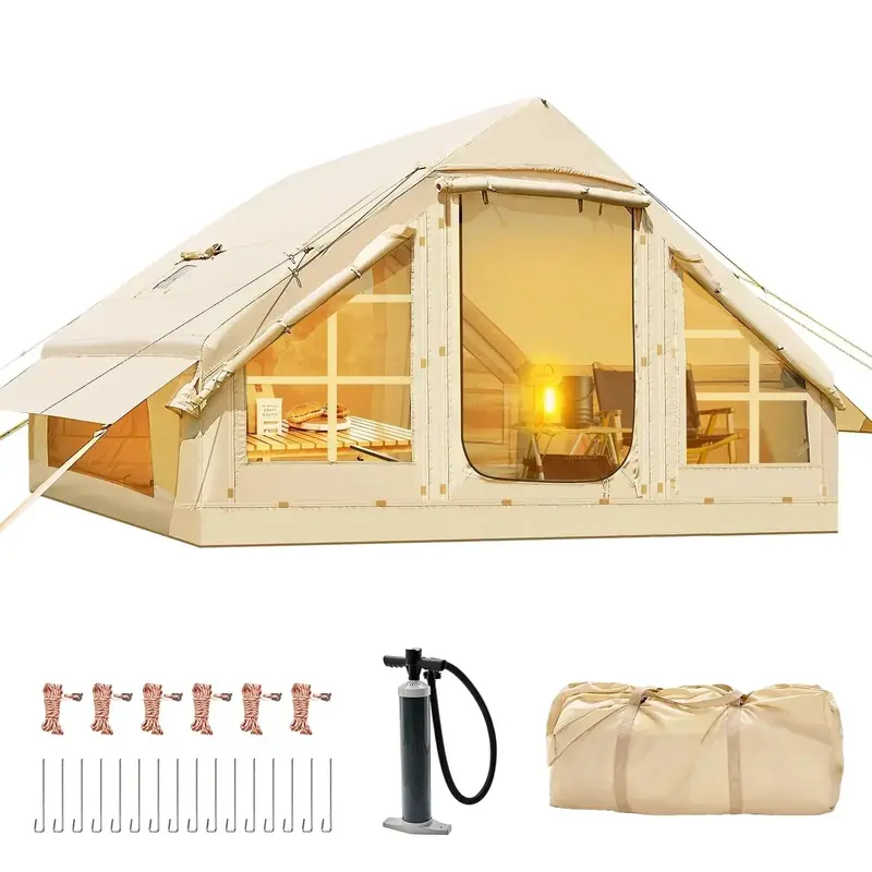 6-Person Inflatable Glamping Tent – 10' x 7', Waterproof & Windproof