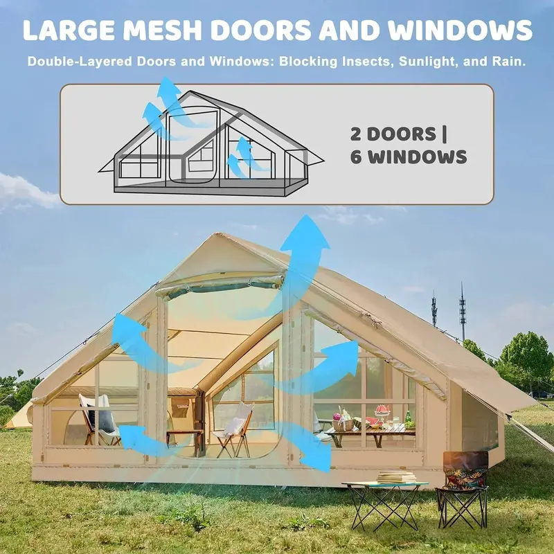 6-Person Inflatable Glamping Tent – 10' x 7', Waterproof & Windproof