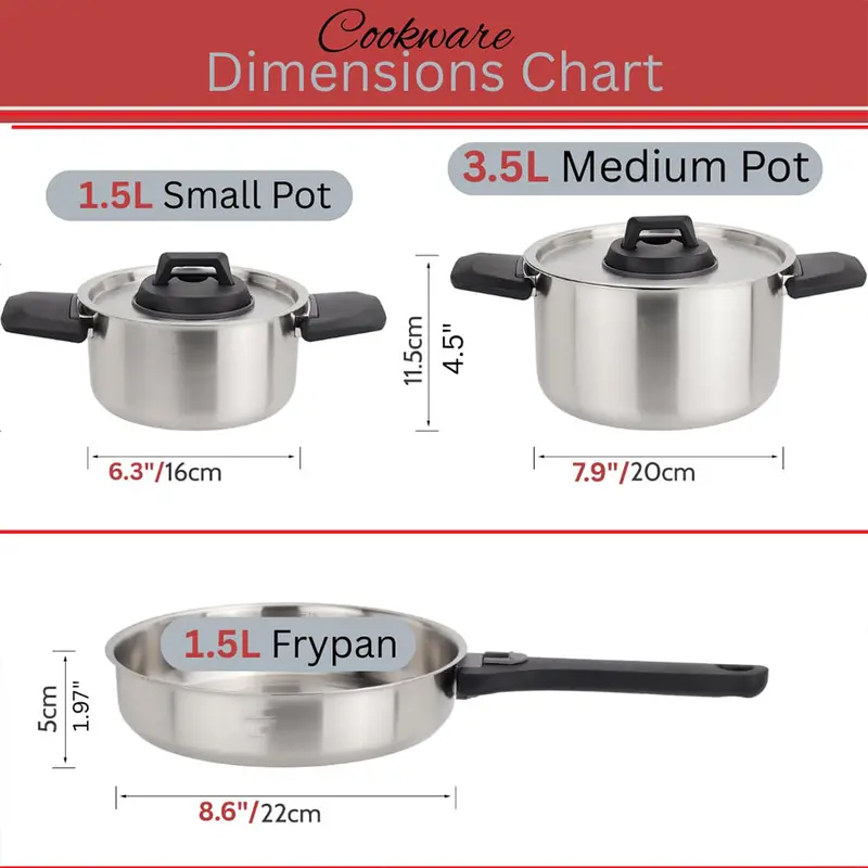 6-Piece Nesting Camping Cookware Set – Stainless Steel with Detachable Handles & Space-Saving Design