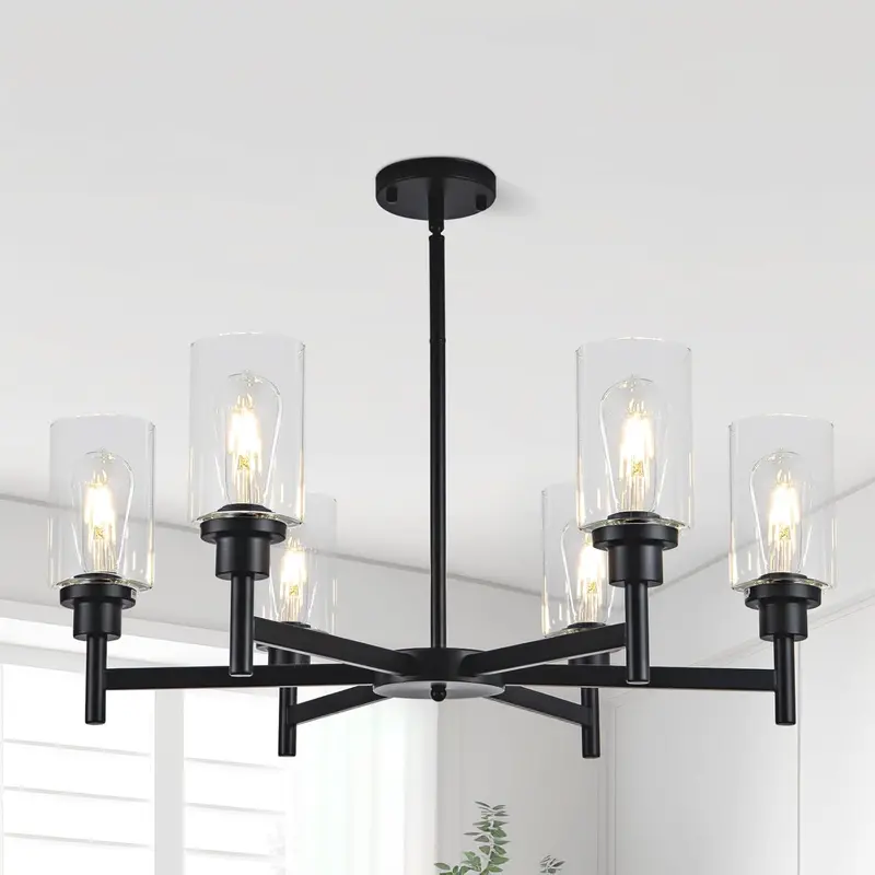 6-Shade Farmhouse Chandelier – Matte Black Tiered Fixture with Classic Barn-Style Appeal