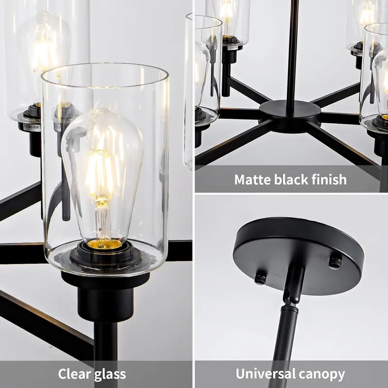6-Shade Farmhouse Chandelier – Matte Black Tiered Fixture with Classic Barn-Style Appeal 2