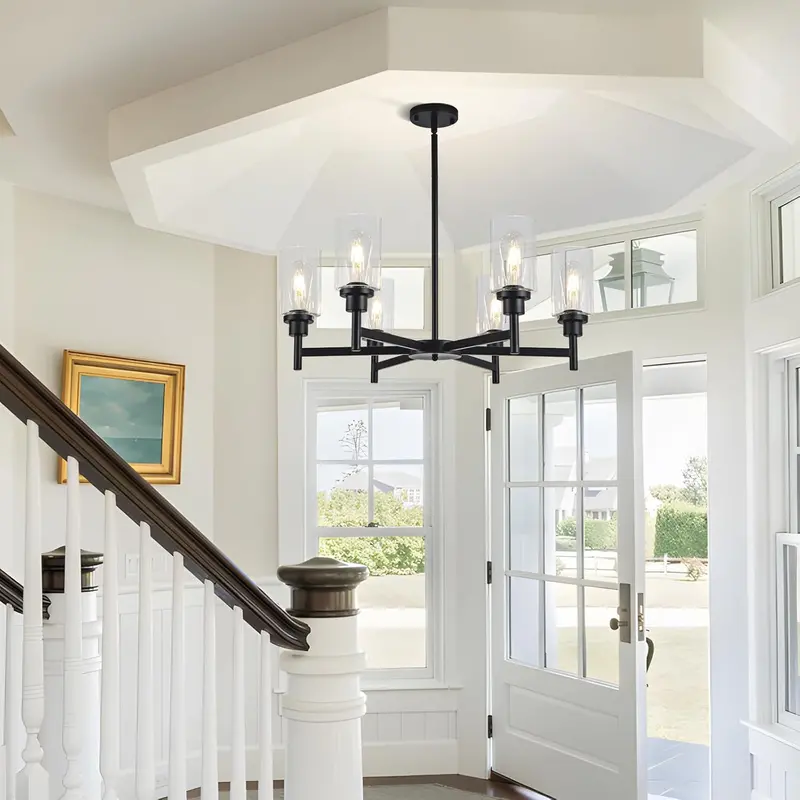 6-Shade Farmhouse Chandelier – Matte Black Tiered Fixture with Classic Barn-Style Appeal