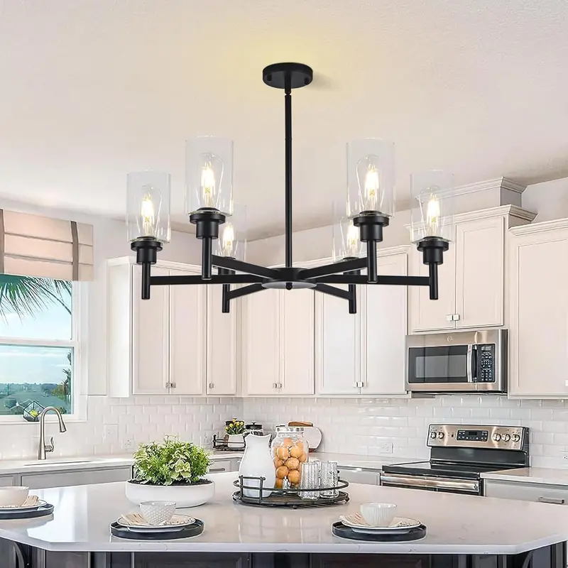 6-Shade Farmhouse Chandelier – Matte Black Tiered Fixture with Classic Barn-Style Appeal