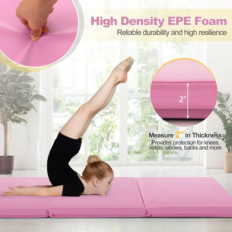 6' x 2' Tri-Fold Exercise Mat – 2-Inch Dense Foam Tumbling Pad with Integrated Carrying Handles