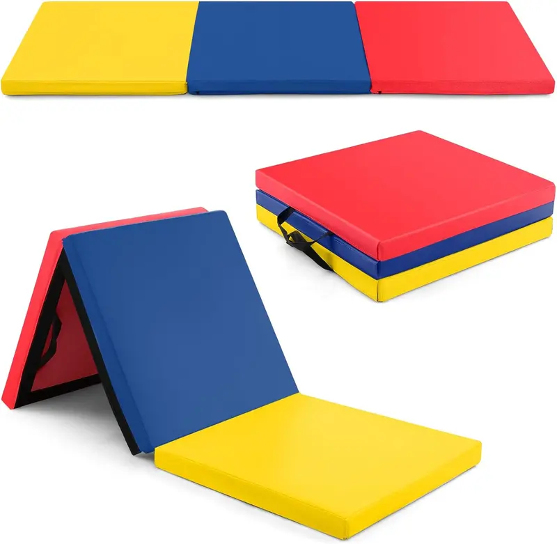 6' x 2' Tri-Fold Exercise Mat – 2-Inch Dense Foam Tumbling Pad with Integrated Carrying Handles