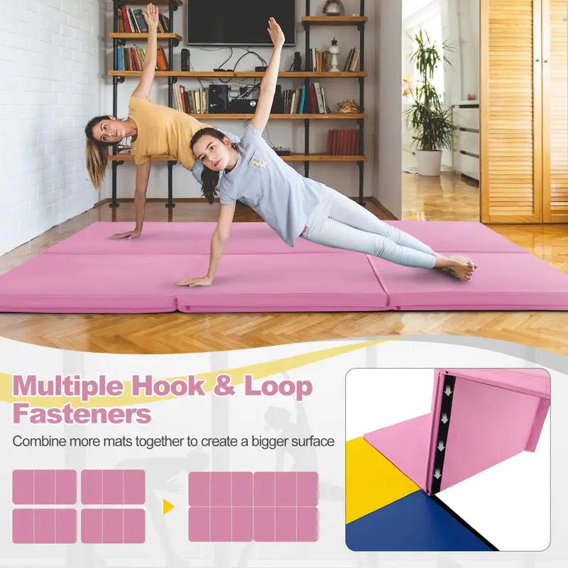 6' x 2' Tri-Fold Exercise Mat – 2-Inch Dense Foam Tumbling Pad with Integrated Carrying Handles