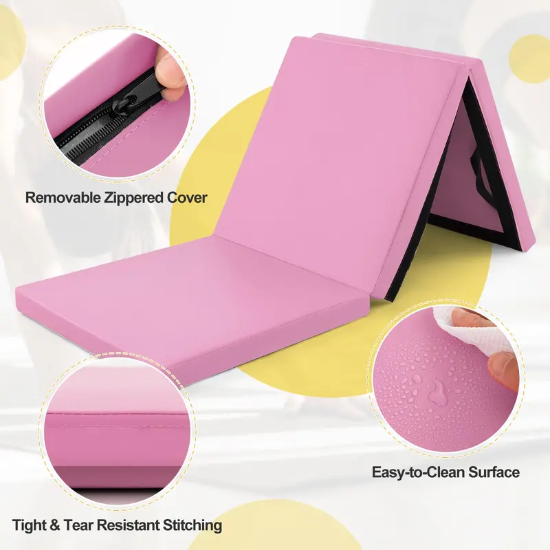 6' x 2' Tri-Fold Exercise Mat – 2-Inch Dense Foam Tumbling Pad with Integrated Carrying Handles