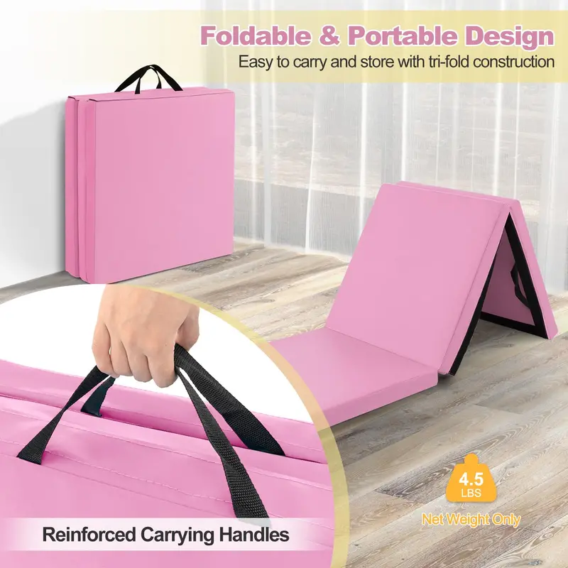 6' x 2' Tri-Fold Exercise Mat – 2-Inch Dense Foam Tumbling Pad with Integrated Carrying Handles