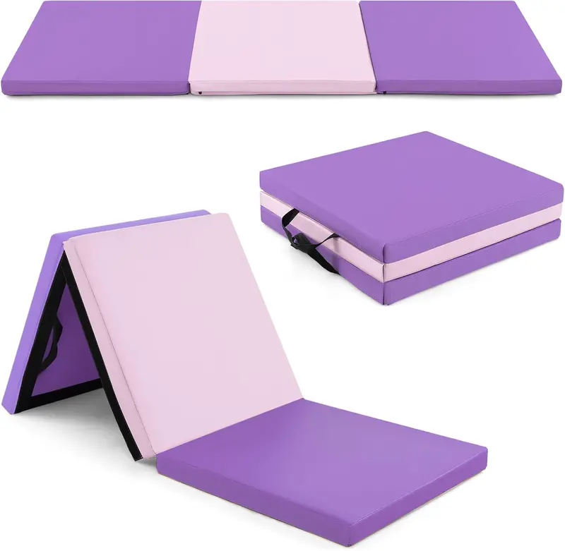 6' x 2' Tri-Fold Exercise Mat – 2-Inch Dense Foam Tumbling Pad with Integrated Carrying Handles