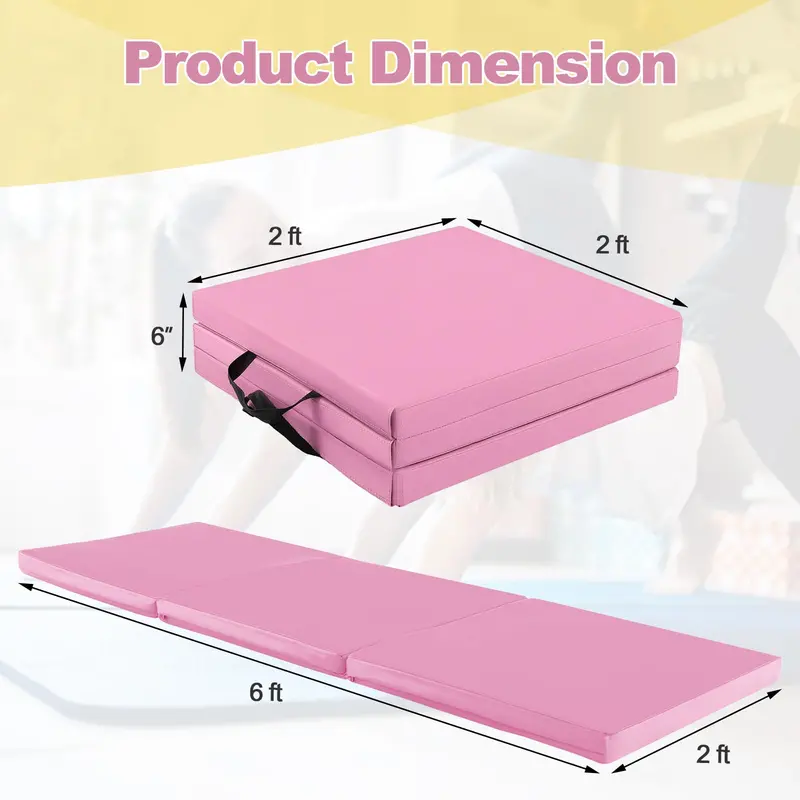 6' x 2' Tri-Fold Exercise Mat – 2-Inch Dense Foam Tumbling Pad with Integrated Carrying Handles