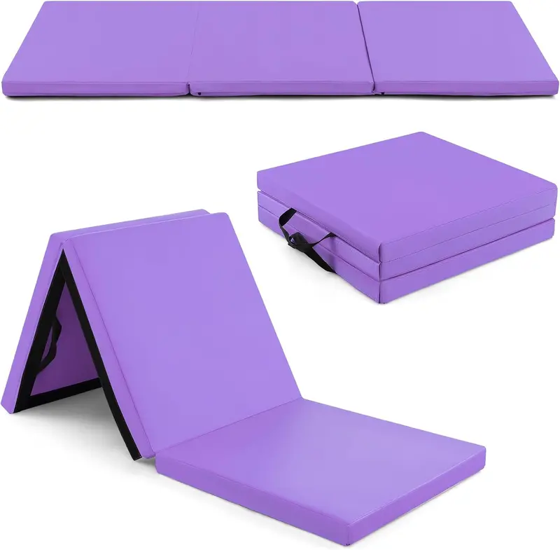 6' x 2' Tri-Fold Exercise Mat – 2-Inch Dense Foam Tumbling Pad with Integrated Carrying Handles