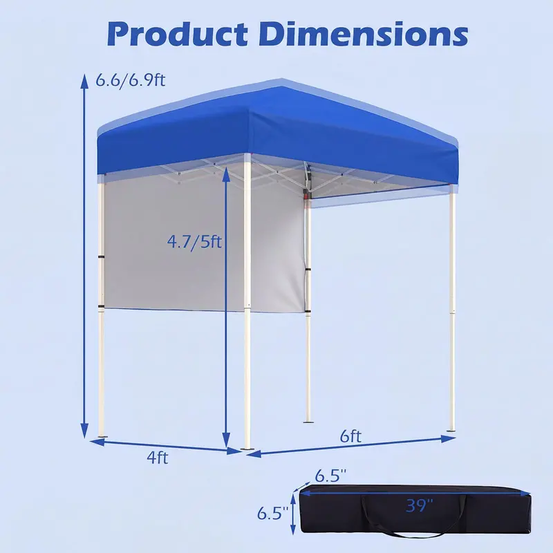6 x 4-Foot Pop-Up Canopy – UPF 50+ Sun-Shade Tent with Quick-Setup Design & Half Sidewall