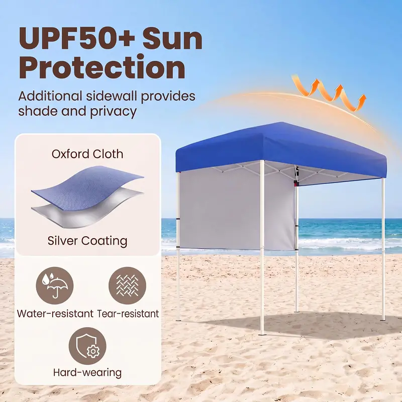 6 x 4-Foot Pop-Up Canopy – UPF 50+ Sun-Shade Tent with Quick-Setup Design & Half Sidewall