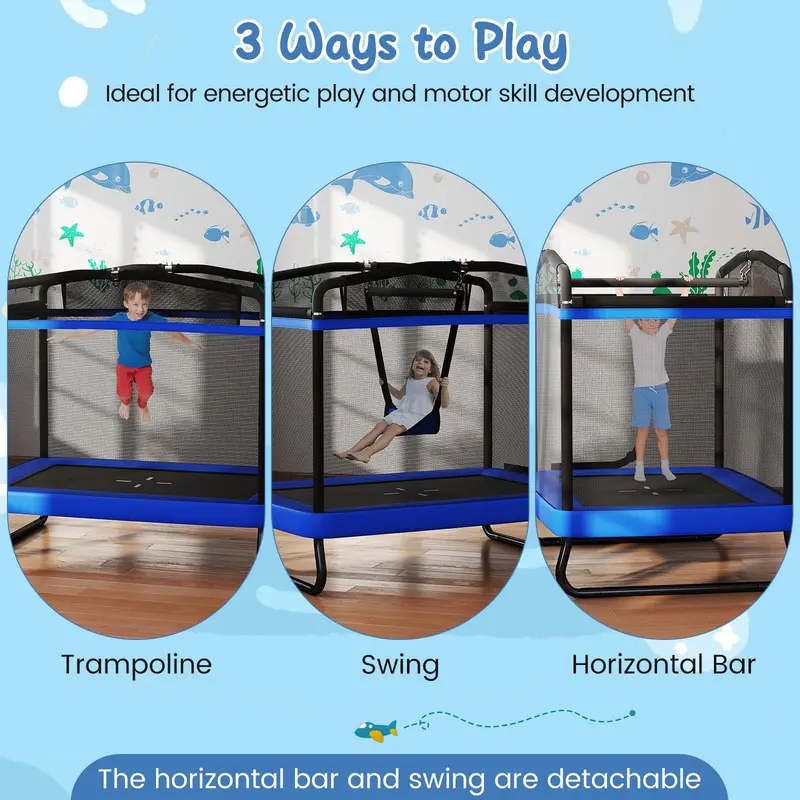 6 x 4 Foot Rectangular Kids’ Trampoline – Compact Bounce Zone with Integrated Swing 2