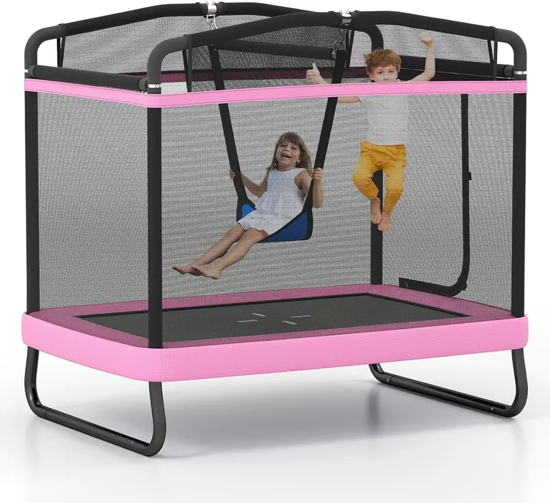 6 x 4 Foot Rectangular Kids’ Trampoline – Compact Bounce Zone with Integrated Swing