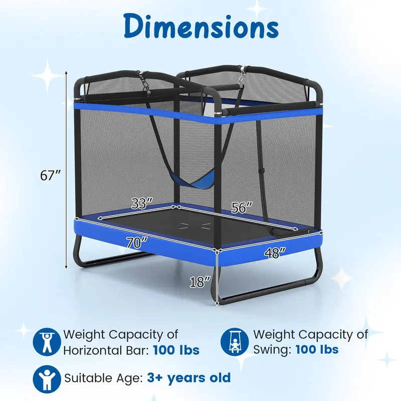 6 x 4 Foot Rectangular Kids’ Trampoline – Compact Bounce Zone with Integrated Swing