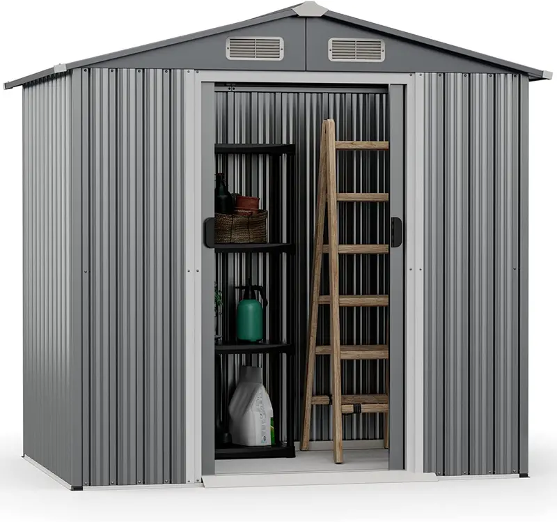 6' x 4' Galvanized Metal Outdoor Storage Shed – Rust-Resistant Tool House with Reinforced Frame
