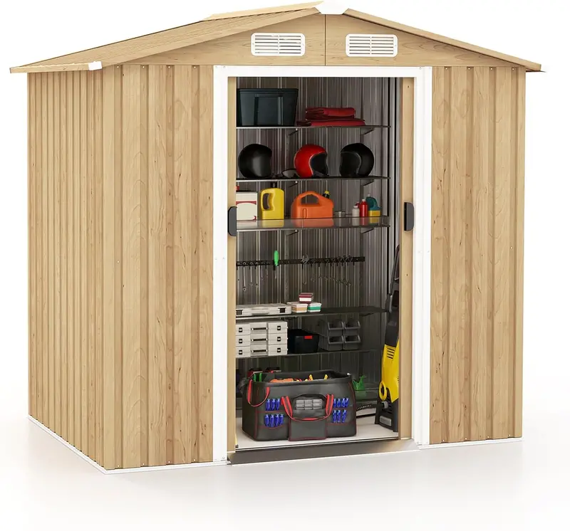 6' x 4' Galvanized Metal Outdoor Storage Shed – Rust-Resistant Tool House with Reinforced Frame