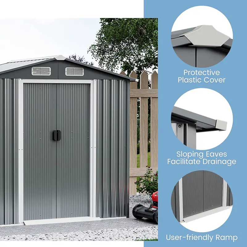 6' x 4' Galvanized Metal Outdoor Storage Shed – Rust-Resistant Tool House with Reinforced Frame